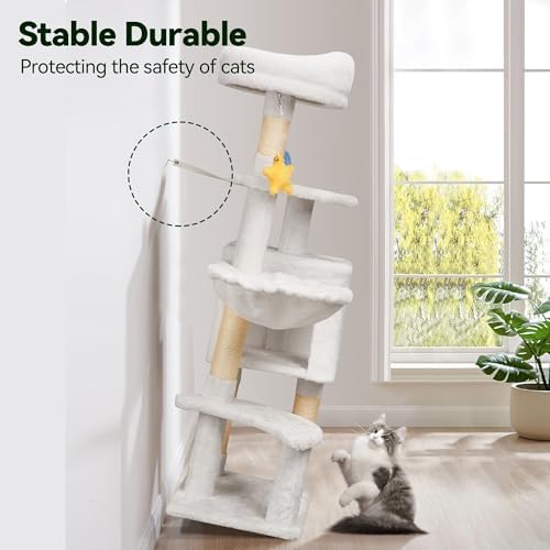Meecal Cat Tree, 43In Cute Cat Tower for Kittens Under 6 Months 9lbs, White - Image 7