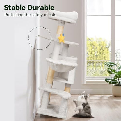 Meecal Cat Tree, 43In Cute Cat Tower for Kittens Under 6 Months 9lbs, White - Image 7