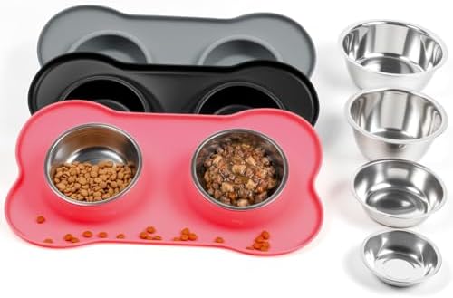 Conlun Dog Bowls with Silicone Mat, No Spill Stainless Set, S, Pink by Conlun