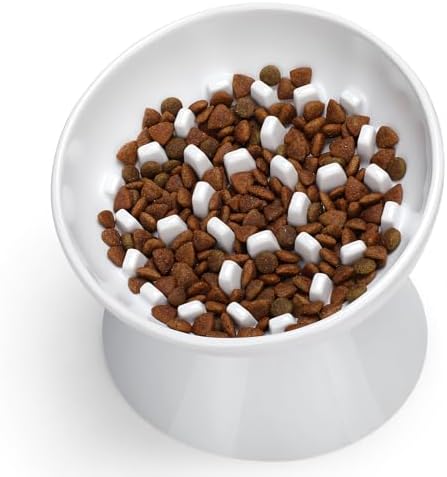 Ceramic Slow Feeder Cat Bowl, 2 Cups Tilted Elevated Honeycomb Food Dish - Image 2