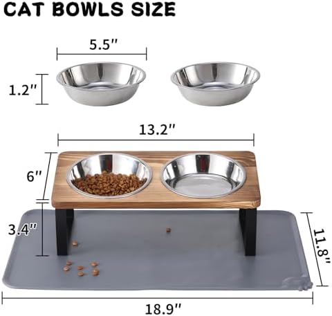 Upgraded Elevated Cat Bowls with Food Mat,15°Tilted Stand Anti Vomiting Raised Cat Dishes for Food and Water,2 Stainless Steel Bowls for Cats and Puppy（Rustic Brown） - Image 5