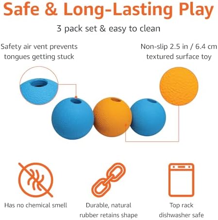 Amazon Basics Interactive Bouncy Durable Rubber Dog Toy Balls, 2.5 inch, Blue, Orange, Pack of 3 - Image 2