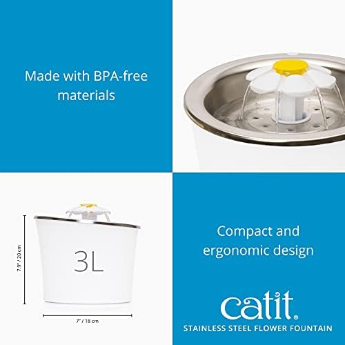 Catit Stainless Steel Flower Fountain with Triple Action Filter, 3 L - Image 5
