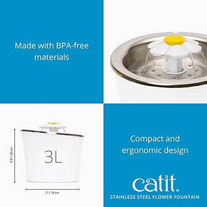 Catit Stainless Steel Flower Fountain with Triple Action Filter, 3 L - Image 5
