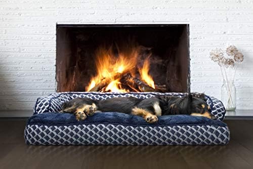 Furhaven Pillow Dog Bed for Medium/Small Dogs w/ Removable Bolsters & Washable Cover - Plush & Woven Decor Comfy Couch Sofa - Diamond Blue, Medium - Image 3
