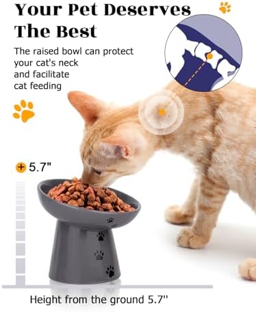 Y YHY Slow Feeder Cat Bowl, Ceramic Cat Slow Feeder Bowl, 6 Inches, Elevated, Anti Vomiting for Dry and Wet Food, Gray - Image 4