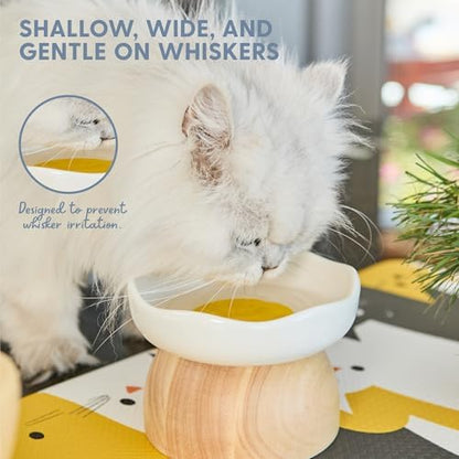 The Cat Ladies Egg Cat Food Bowl - Cute Cats Bowl - Elevated Ceramic Food Bowls - Ceramic Raised Food Bowls - Elevated for Spinal Alignment - Prevents Whisker Fatigue - Wood StandCat Bowl - Image 2