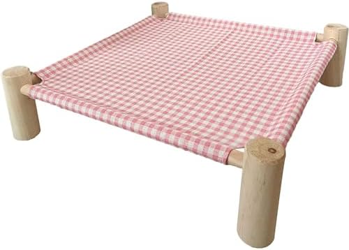 Pozico Elevated Cat & Dog Bed – Wooden Frame Pet Hammock for Small Dogs & Cats, Indoor/Outdoor Raised Bed with Breathable Mesh, Portable Pet Cot Furniture – Pink Grid - Image 4