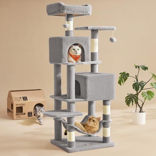 Feandrea Cat Tree, 59.5-Inch Tall Cat Tower, Multi-Level Condo, Light Gray by FeandreabySONGMICSHOME