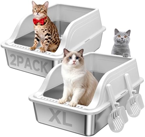 High-Sided Stainless Steel XL Cat Litter Box for Cats by OneBug