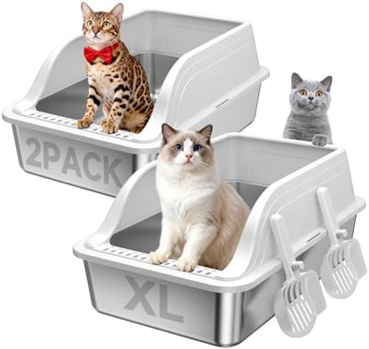 High-Sided Stainless Steel XL Cat Litter Box for Cats by OneBug