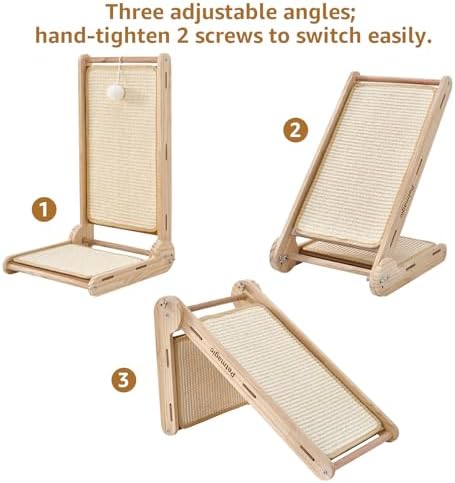 Solid Wood cat Scratching Post, 3-in-1 Adjustable Angles (90°/130°/150°), cat Scratcher Replaceable sisal pad, no Assembly Required, cat Scratch Furniture Protector. - Image 3