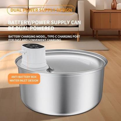 Stainless Steel Cat Water Fountain Indoor 5.5L Wireless Pet Water Fountain with Motion Sensor for Cats &Dog Pet Water Dispenser - Image 3