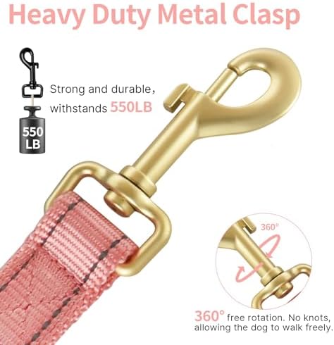 Reflective Dog Leash with Double Handle, Dog Leash 6 FT Long, Supports Medium and Large Dogs, Heavy Duty for Walking, Running, and Training, Pink - Image 4