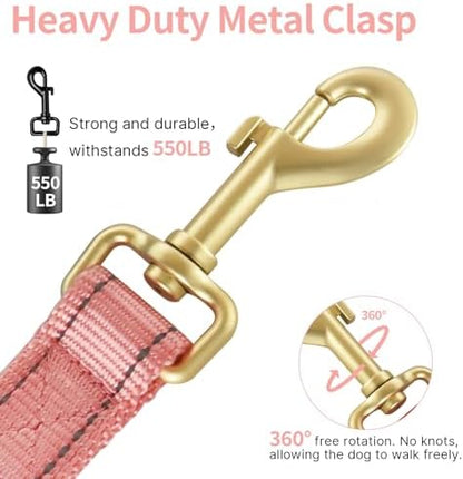 Reflective Dog Leash with Double Handle, Dog Leash 6 FT Long, Supports Medium and Large Dogs, Heavy Duty for Walking, Running, and Training, Pink - Image 4