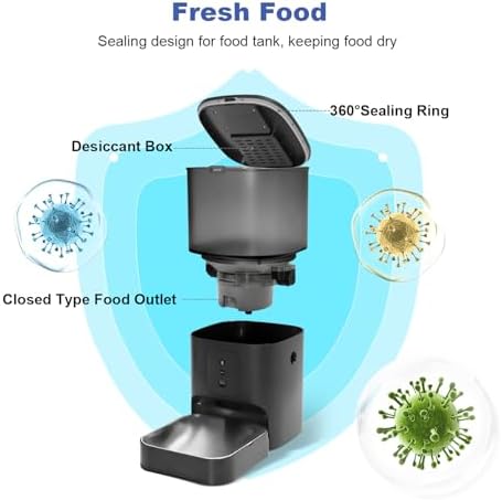 ANDOLL HOME 2.4G Automatic Cat Feeder, 4L WiFi Food Dispenser with 10s Voice Recorder, Pet Feeder up to 10 Meals per Day, Timed Cat Feeder with Dry Food Sealed Ring - Image 4