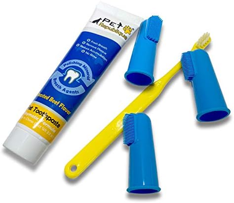 Pet Republique Enzymatic Dog Toothpaste Kit with Finger Toothbrushes Cats and Dogs Dental Cleaning Kit - 3.5 oz Beef Flavor Toothpaste, 3 Silicon Finger Toothbrushes, 1 Mini Handle Toothbrush - Image 4