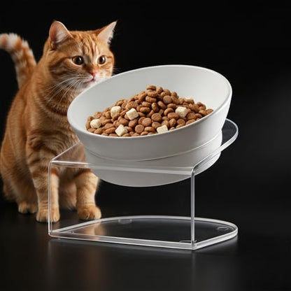LivLab Mker Raised Cat Bowl, 15° Tilted, 4.5 in High, White by LivLabMker