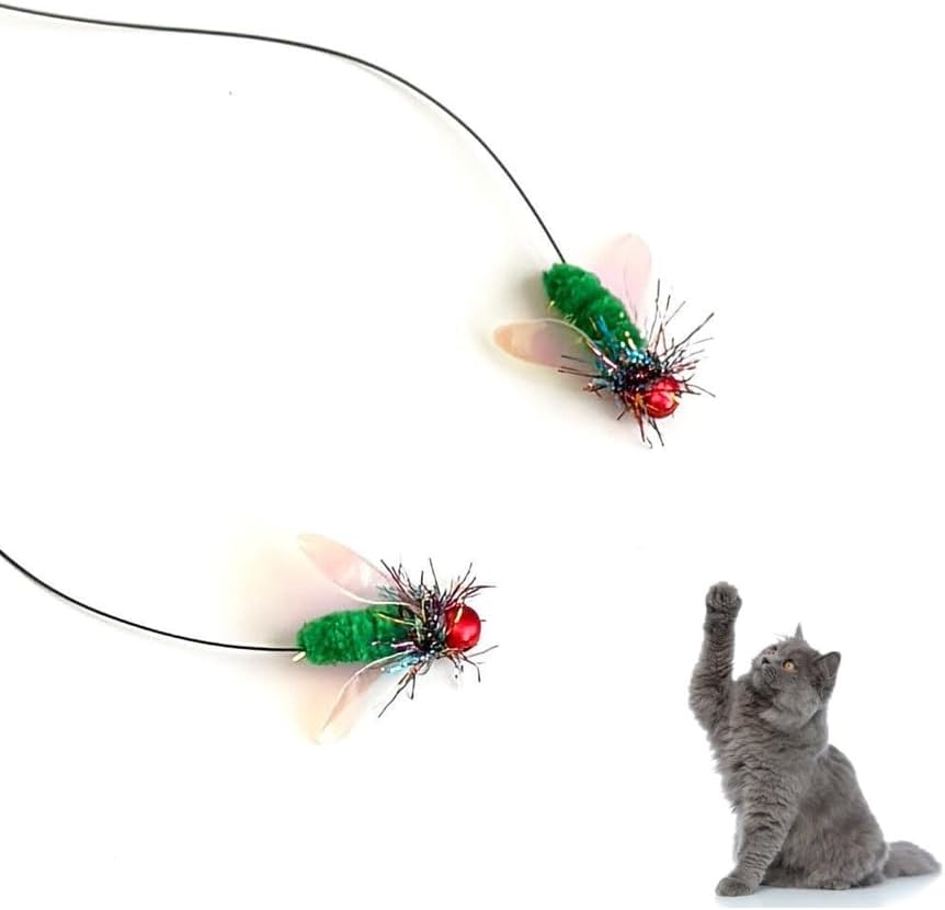 Feather Cat Toy Attachments - 2 Pcs Handmade Simulation Insects Natural Small Flies - Cat Toy Wand Refills - Mini Insects Cat Lures Wand Attachment Replacement for Kitty Kitten Indoor by Unknown