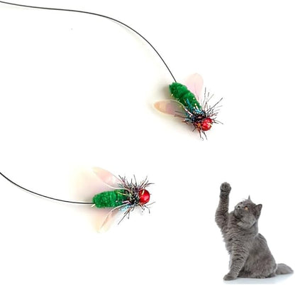 Feather Cat Toy Attachments - 2 Pcs Handmade Simulation Insects Natural Small Flies - Cat Toy Wand Refills - Mini Insects Cat Lures Wand Attachment Replacement for Kitty Kitten Indoor