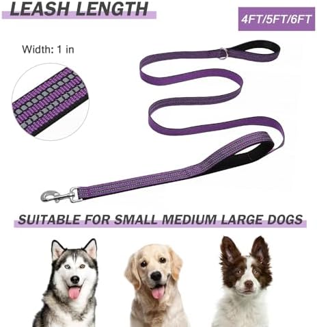 Hikiko 6FT Double Handle Traffic Dog Leash Reflective,Purple - Image 6