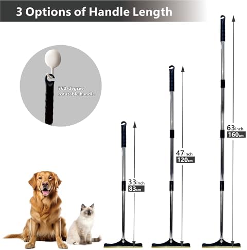 Premium Stainless Steel Pet Hair Removal Carpet Rake | Reusable Adjustable Pet Fur De-Shedding Tool for Carpets, Rugs, Upholstery & Auto Mats | Long Extendable Handle, Heavy-Duty Construction (Black) - Image 2