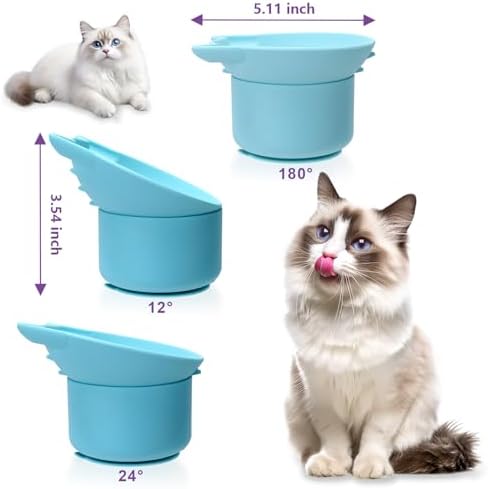 Silicone Cat Slow Feeder, Elevated Slow Feeder Bowl Tilt Design, Suitable for Dry and Wet Food, Adjustable Angle, Cat Food Puzzle with Suction Cup(Blue) - Image 2