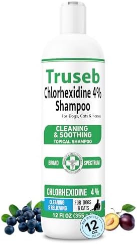 Truseb Topical Chlorhexidine 4% Shampoo for Dogs, Cats, and Horses with Plum/Blueberry Scent - 12 oz - Made in U.S.A (Chlorhexidine 4% Shampoo, 12 oz) by Pet+Health+Pharma