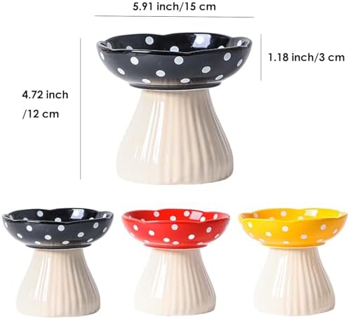 Raised Cat Bowl, Cute Mushroom Pet Feeder, Elevated Small Dog Food Bowl, Ceramic Pet Bowls for Food and Water, Wide Shallow Cat Dish, Whisker Fatigue (Black) - Image 2