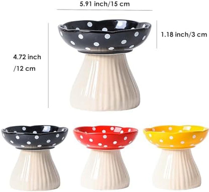 Raised Cat Bowl, Cute Mushroom Pet Feeder, Elevated Small Dog Food Bowl, Ceramic Pet Bowls for Food and Water, Wide Shallow Cat Dish, Whisker Fatigue (Black) - Image 2