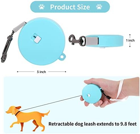 Retractable Dog Leash for Small and Medium Dogs up to 22lbs with 9.8ft Strong Nylon Tape, Hands Free, Portable and Lightweight Leash with Wrist Strap, One-Hand Brake, Tangle Free (Blue) - Image 3