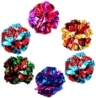 SunGrow Cat Crinkle Balls, Shiny, Mylar Crinkler, Stress-Relief Toy for Kittens, Interactive & Engaging, Keeps Grown-up Cats Active, Encourages Multi-cat Play, Provides Endless Entertainment, 6 Pcs by SunGrow
