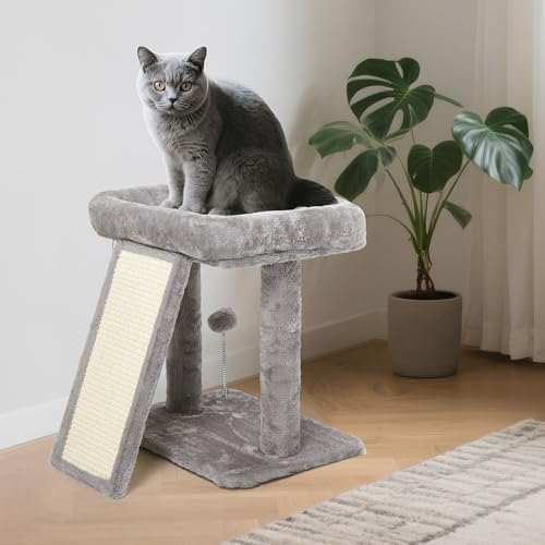 17.1-inch Small Cat Tree Tower with Scratching Post for Indoor Cats,Light Grey - Image 6