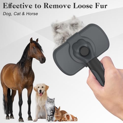 Dipoo Self-Cleaning Deshedding Brush for Dogs & Cats - Skin-Friendly Grooming Tool with Hair Brush for Long and Short Haired Pets, Grey - Image 6