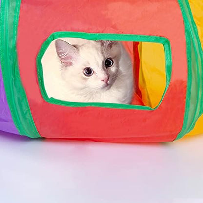 Sheldamy Cat Tunnel, S-2-Way Cat Tunnels for Indoor Cats, Collapsible Cat Play Tunnel, Interactive Toy Maze Cat House with 1 Play Ball for Cats, Puppy, Kitty, Kitten, Rabbit (Multicolor) - Image 6