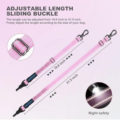 IOKHEIRA Dog Seat Belt 3-in-1 Car Harness for Pets Adjustable Safety Seatbelt Nylon Reflective Bungee Fabric Dog Car Harness with Clip Hook Latch & Buckle, Swivel Zinc Alloy Carabiner (Pink) - Image 5
