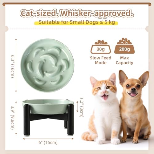 Elevated Slow Feeder Cat Bowl - Melamine Cat Food Plate with Anti-Slip Metal Stand - Raised Maze Dish for Slow Eating - Mint Green - Image 2