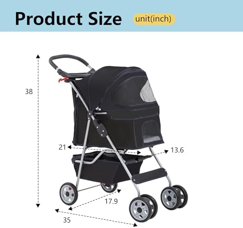 FDW | 4-Wheel Foldable Pet Stroller | Dark Black | Lightweight & Portable - Image 7