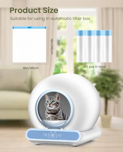 Self-Cleaning Cat Litter Box Liners - 60 Pack, Drawstring Cat Litter Waste Bags for Automatic Litter Box-18" x 18" - Image 2