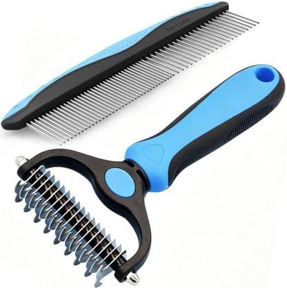 Dog Deshedding Rake for Shedding, Double-Sided Grooming Tool for Dogs & Cats, Gentle Skin-Friendly Pet Brush for Long and Short Hair Breeds, Removes Loose Hair and Keeps Coats Healthy (Brush & Comb) by Unknown