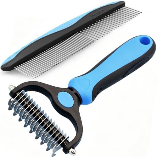 Dog Deshedding Rake for Shedding, Double-Sided Grooming Tool for Dogs & Cats, Gentle Skin-Friendly Pet Brush for Long and Short Hair Breeds, Removes Loose Hair and Keeps Coats Healthy (Brush & Comb) by Unknown