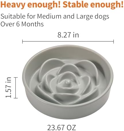 Grey Ceramic Dog Bowl Slow Feeder for Medium and Large Breed,1.5 Cup 8.26 in Slow Feeding Bowl,Puzzle Dog Food Bowl for Fast Eater,Maze Dish for Fast Eater - Image 2