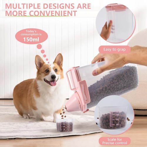 SenseYo 2 Pack 2.5lb Pet Food Storage Container with Measuring Cup, 3L Cat Food Storage Container Dog Food Storage BPA Free for Small Dog, Cat, Bird (Pink) - Image 4
