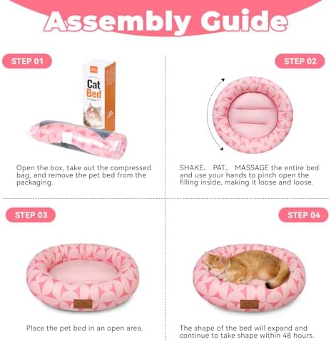 Zerbuger 20in Pink Pattern Round Dog Bed Sofa for Dogs Cats, Washable - Image 4