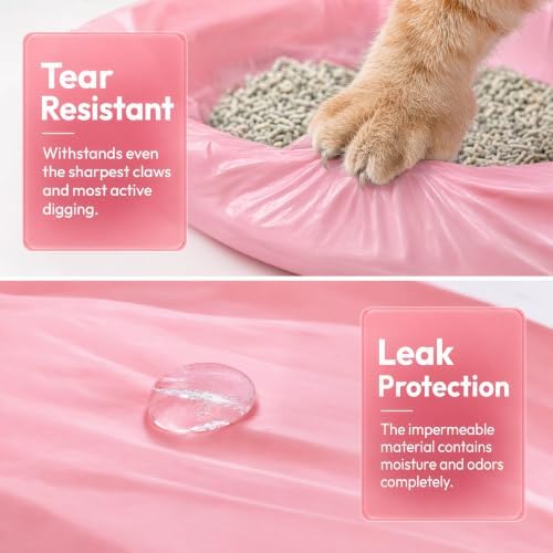 Cat Litter Liners XL Heavy Duty Tear Resistant Disposable Litter Box Bags Drawstring Liners for Easy Clean Up & Odor Control, Fits Most Large Litter Boxes 36"x18" Pink 30 Count - Image 2