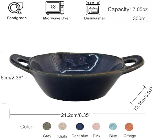 Ceramic Cat Bowl Cats Dishes for Food and Water, 8.3 Inch Dog Bowls, 7 oz Ceramic Cat Food Bowl, Whisker Fatigue Pet Plate, Pet Water Bowls with Handle Perfect for Indoor Cats (Dark Blue) - Image 2