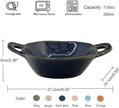 Ceramic Cat Bowl Cats Dishes for Food and Water, 8.3 Inch Dog Bowls, 7 oz Ceramic Cat Food Bowl, Whisker Fatigue Pet Plate, Pet Water Bowls with Handle Perfect for Indoor Cats (Dark Blue) - Image 2