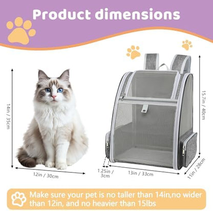 Cat Backpack Carrier Large Pet Backpack for Small Dog Medium Cat Puppy Kitten Bunny up to 15lbs, Ventilated Mesh Dog Collapsible Travel Backpack for Hiking Walking Outdoor - Image 2