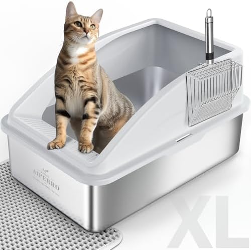 AIPERRO Stainless Steel Litter Box | XL Enclosed Cat Litter Boxes with Lid by AIPERRO