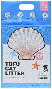 Michu Tofu Cat Litter Natural Clumping Tofu Cat Litter, Fast Clumping and Easily Scoop-able 5.5lb/88oz 5 Scents - Ocean Fresh, 4 Pack by Michupet